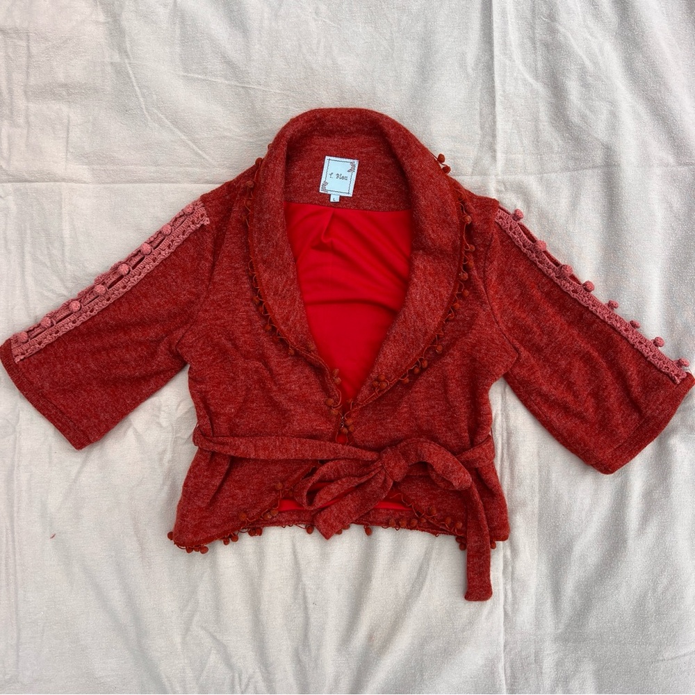 Red Women's Fairycore 3/4 sleeve PomPom Cardigan Sweater